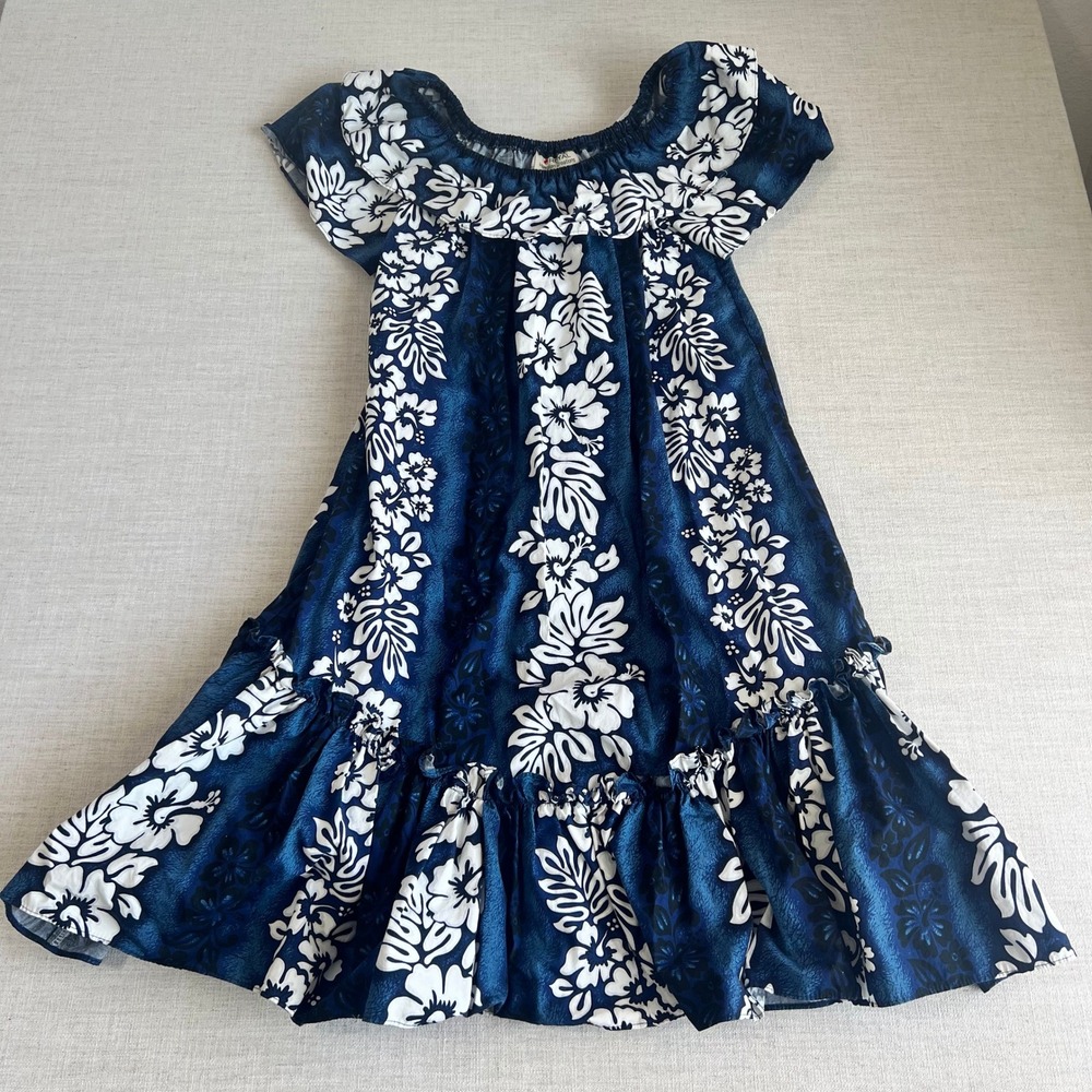 Royal Hawaiian Creations Women's Small Blue Floral Off Shoulder Midi Dress